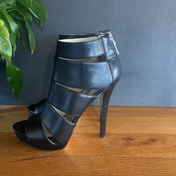 Michael Michael Kors Brena Black Leather Platform Heeled Booties Women’s 8.5M - Picture 7 of 12